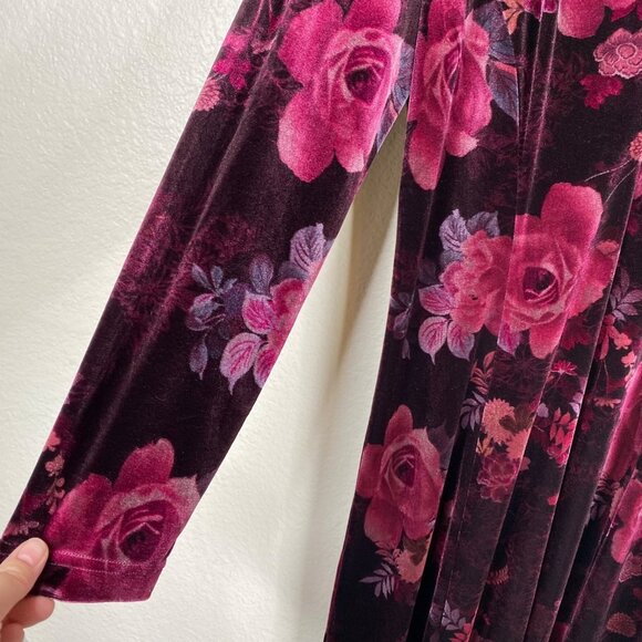 Coldwater Creek Women's Velvet Dark Floral Modest Holiday Dress Purple Size 12 - Picture 6 of 13